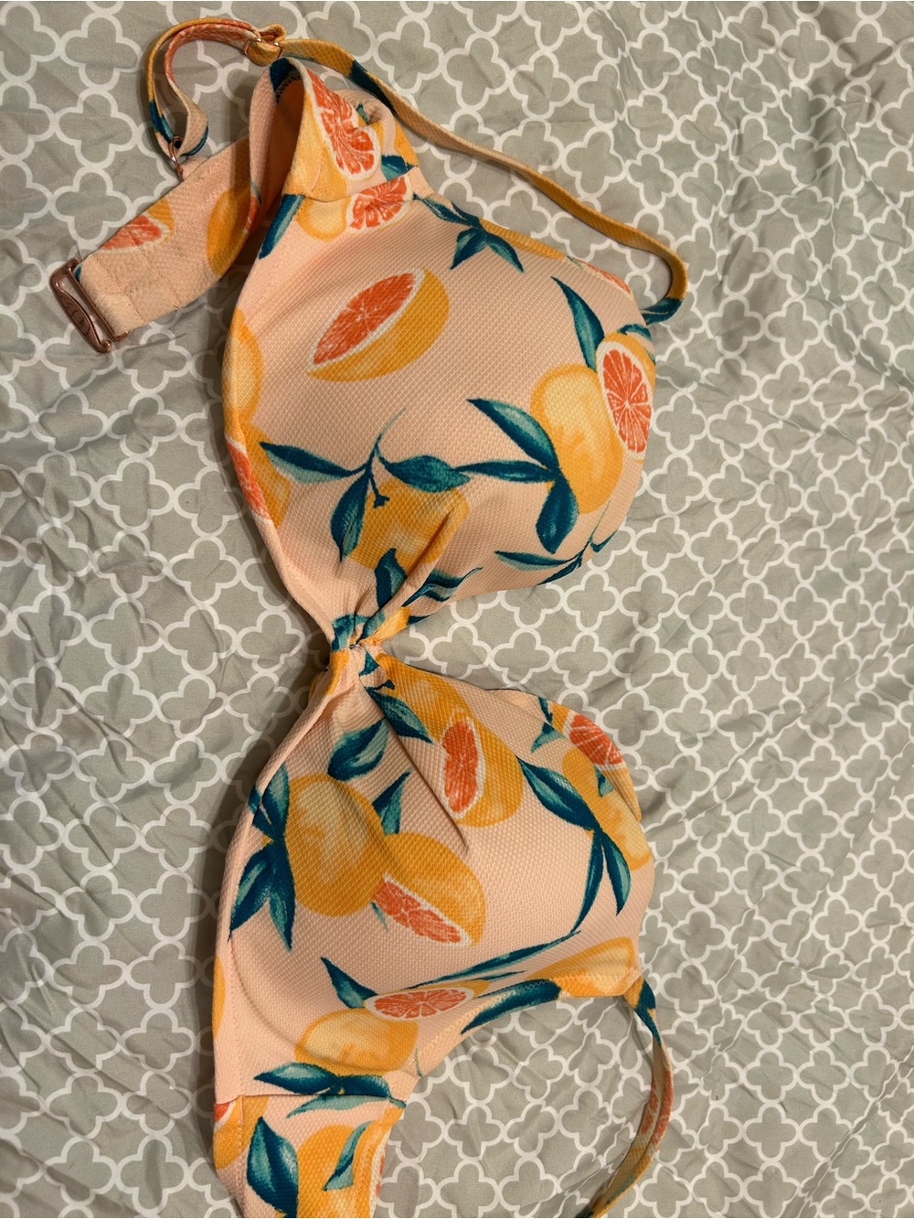 Shade & Shore Peach Citrus Print Bikini Top - Peach, Yellow, Teal